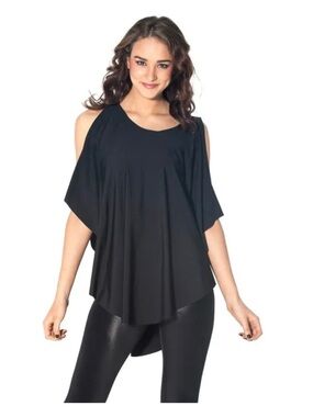 Blackmilk Butterfly Top Black Cold-Shoulder Swing Blouse